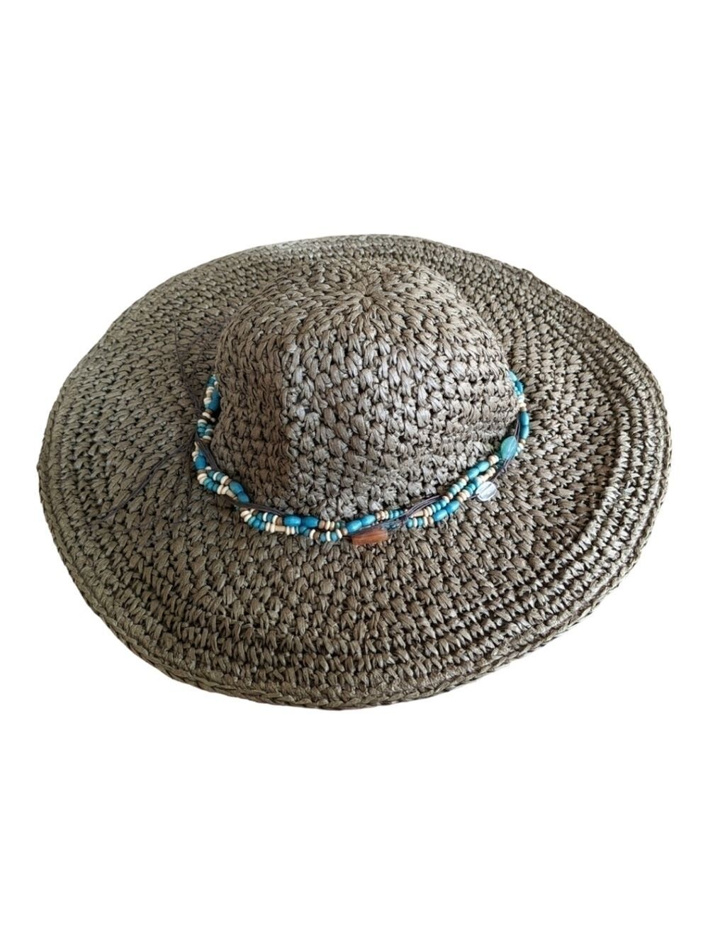 Route 66 Olive Wide Brim Hat with bead accents One Size EUC